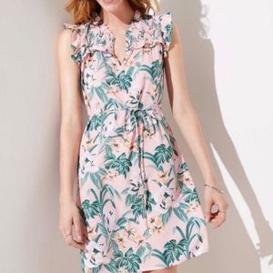 LOFT Pink Sleeveles Tropical Floral Ruffle Dress M